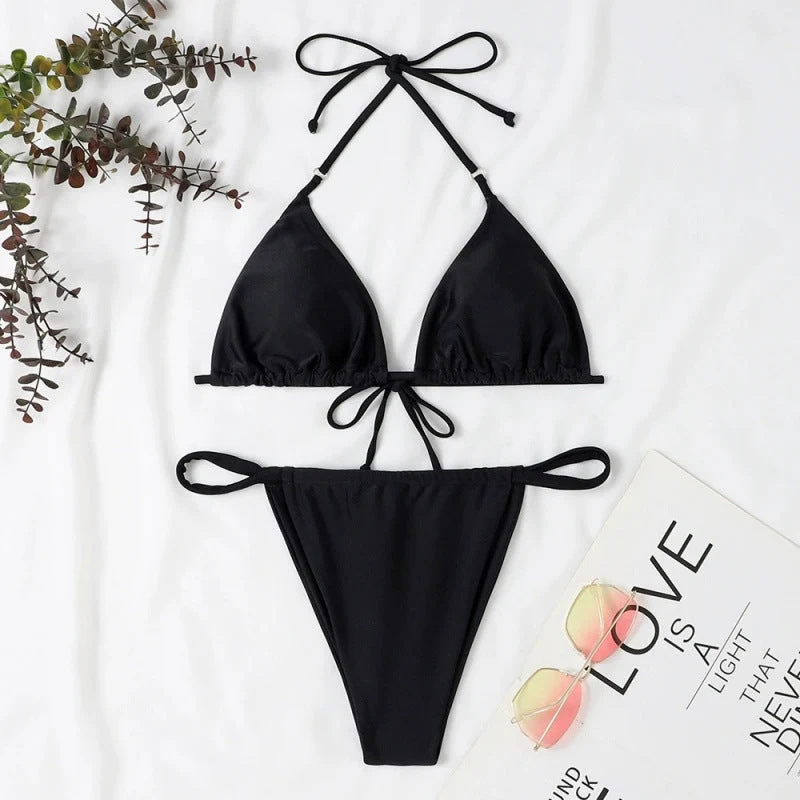 Damen Triangel-Bikini mit verstellbaren BindNord Taschenändern und elastischem Bund