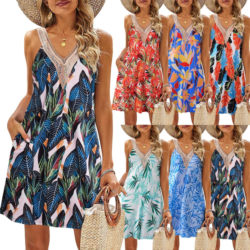 Damen Sommerliches Freizeitkleid mit Brautspitzen-Ausschnitt