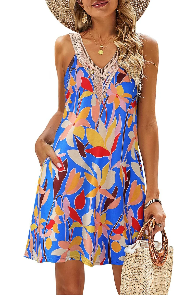 Damen Sommerliches Freizeitkleid mit Brautspitzen-Ausschnitt