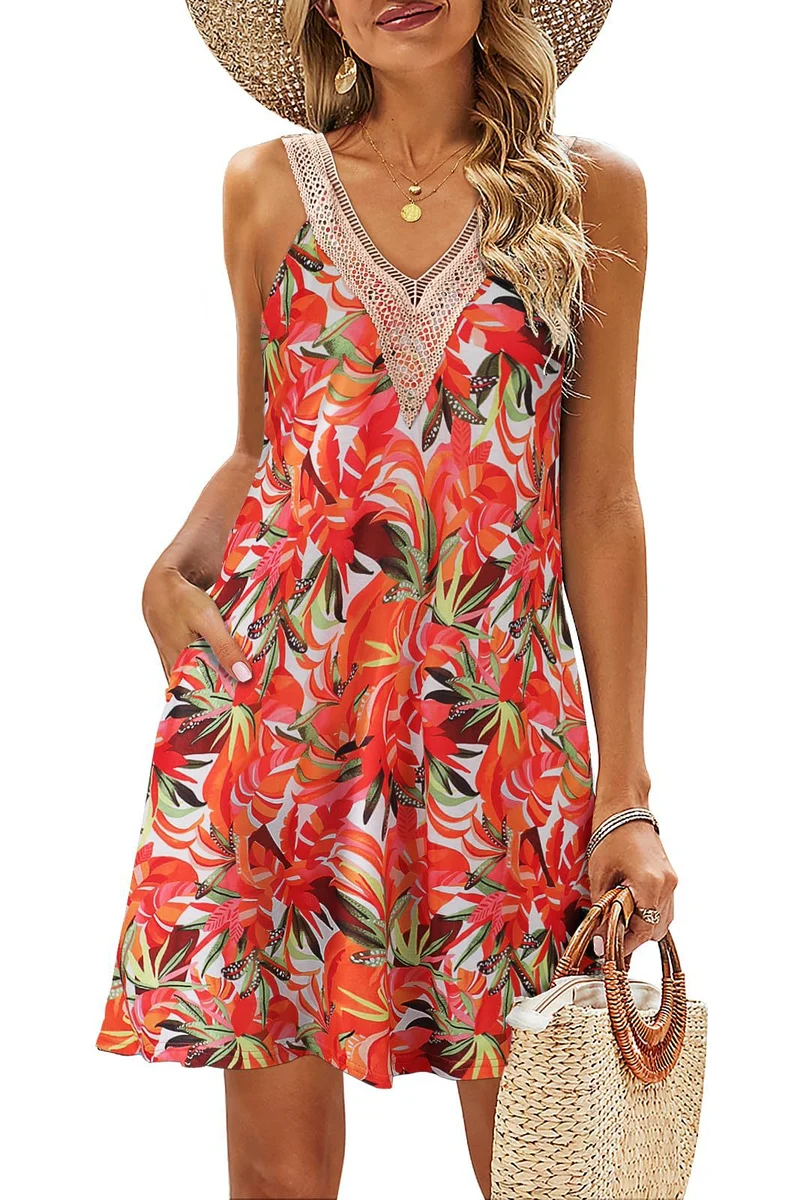 Damen Sommerliches Freizeitkleid mit Brautspitzen-Ausschnitt