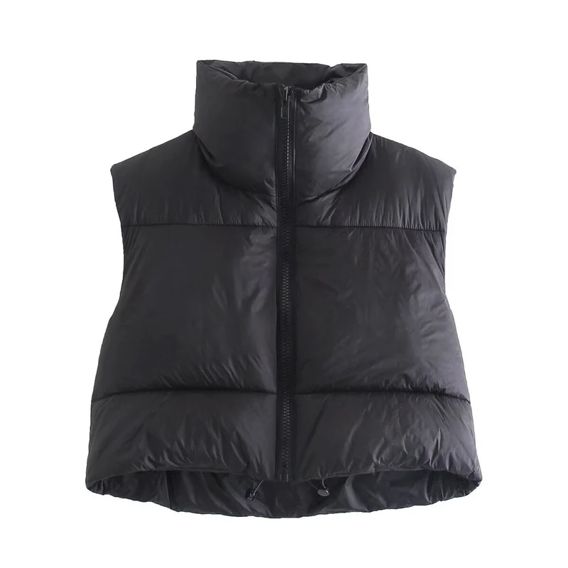 Damen cropped Daunenweste mit hohem Kragen und praktischen Taschen