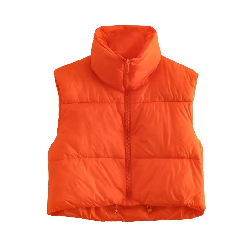 Damen cropped Daunenweste mit hohem Kragen und praktischen Taschen