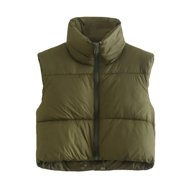 Damen cropped Daunenweste mit hohem Kragen und praktischen Taschen