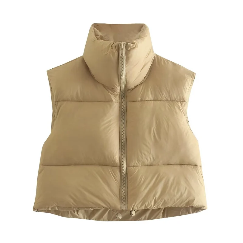 Damen cropped Daunenweste mit hohem Kragen und praktischen Taschen
