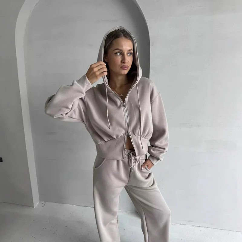 Damen Cropped Hoodie mit Reißverschluss