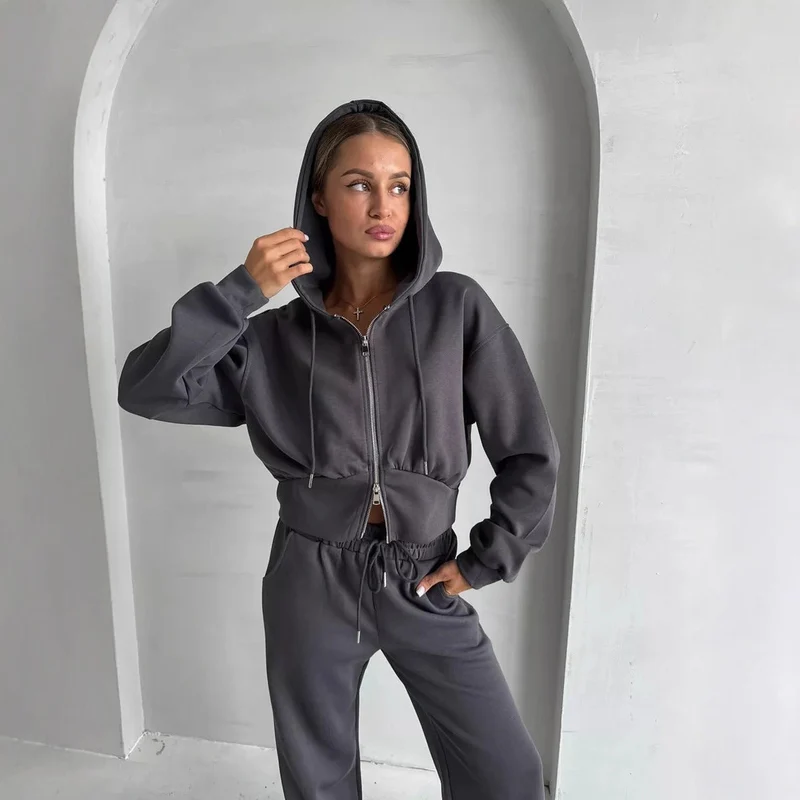 Damen Cropped Hoodie mit Reißverschluss