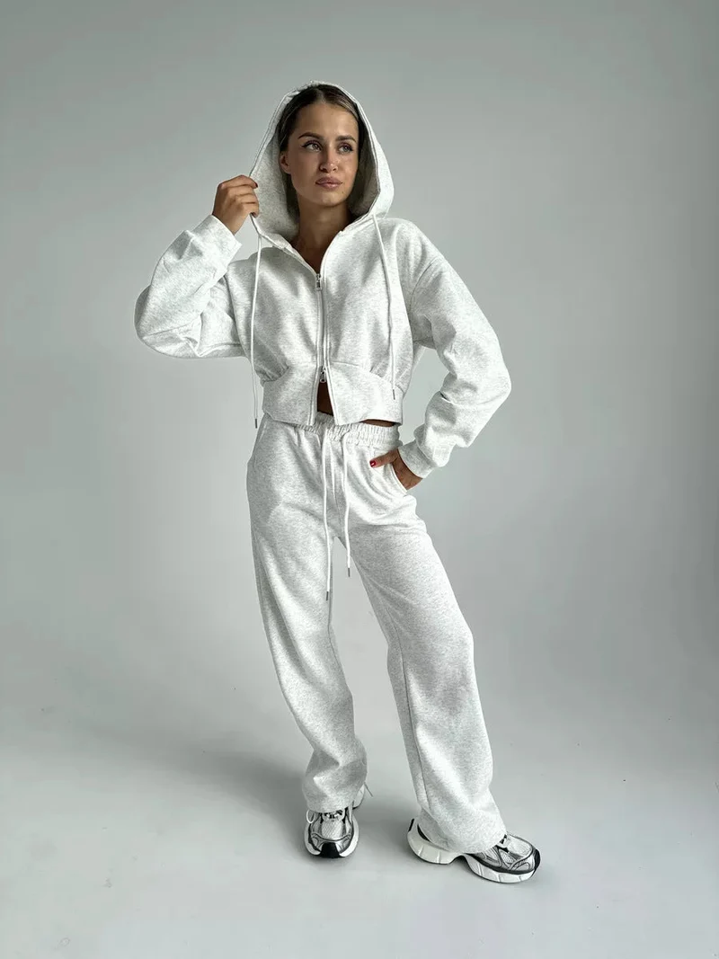 Damen Cropped Hoodie mit Reißverschluss
