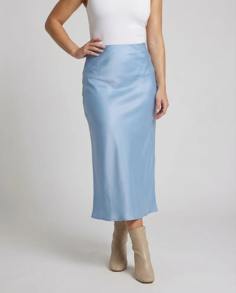 Damen Satin-Midirock Schrägschnitt