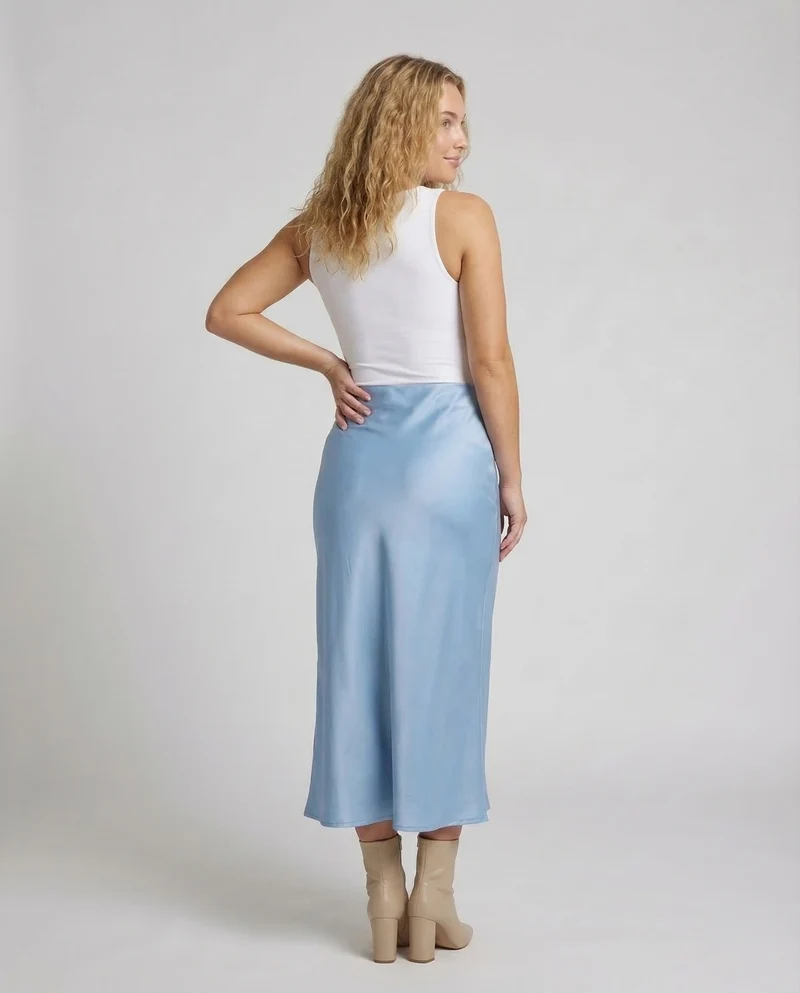 Damen Satin-Midirock Schrägschnitt