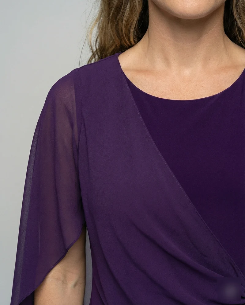 Damen Etuikleid in Wickeloptik mit Chiffon-Überwurf