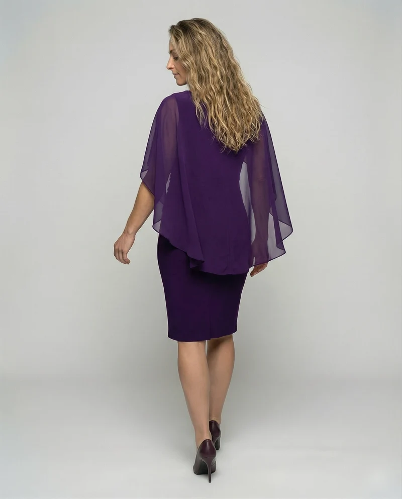 Damen Etuikleid in Wickeloptik mit Chiffon-Überwurf