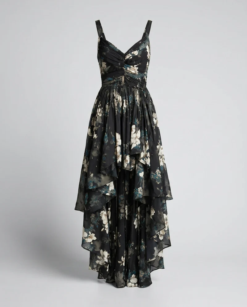 Damen Elegantes und verspieltes asymmetrisches Kleid mit floralem Design Nord Taschen