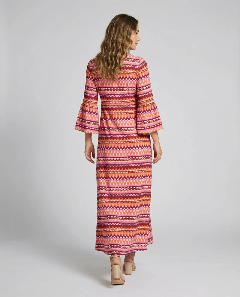 Damen nan luftiges Häkel-Strandkleid mit tiefem V-Ausschnitt, taillierter Silhouette und Glockenärmeln Nord Taschen