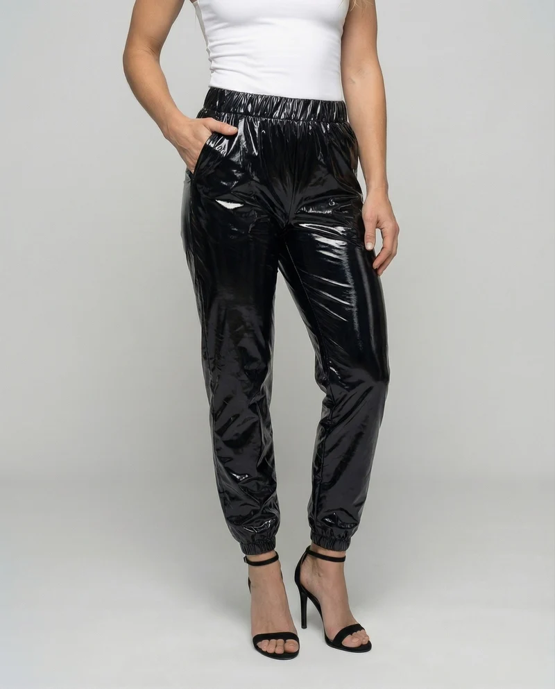 Damen nan Lamé-Joggerhose mit hohem Bund, elastischen Knöchelabschlüssen und glänzendem Finish Nord Taschen