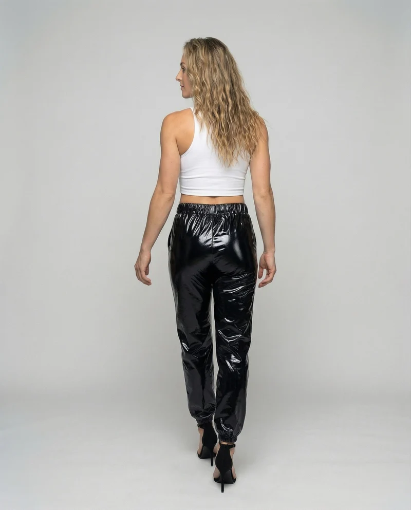 Damen nan Lamé-Joggerhose mit hohem Bund, elastischen Knöchelabschlüssen und glänzendem Finish Nord Taschen