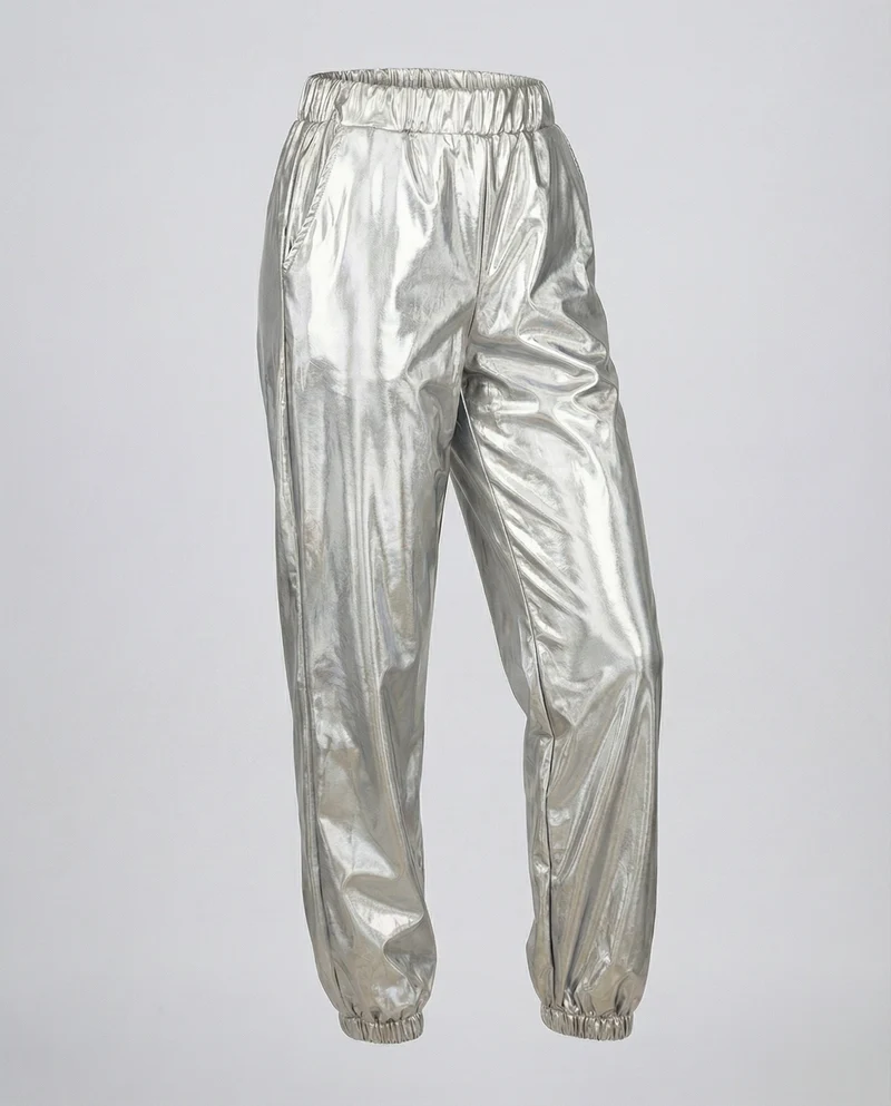 Damen nan Lamé-Joggerhose mit hohem Bund, elastischen Knöchelabschlüssen und glänzendem Finish Nord Taschen