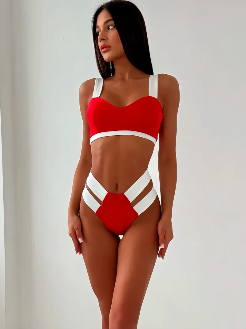 Damen Sportlicher Bikini mit kontrastierenden Farbelementen Nord Taschen