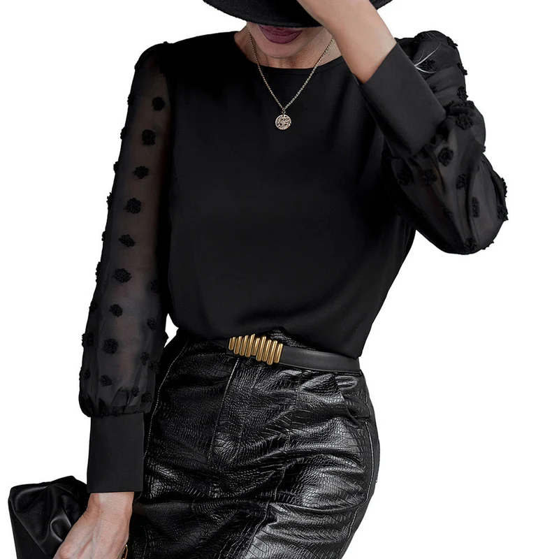 Damen Bluse mit transparenten Puffärmeln und Dekorativem Detail