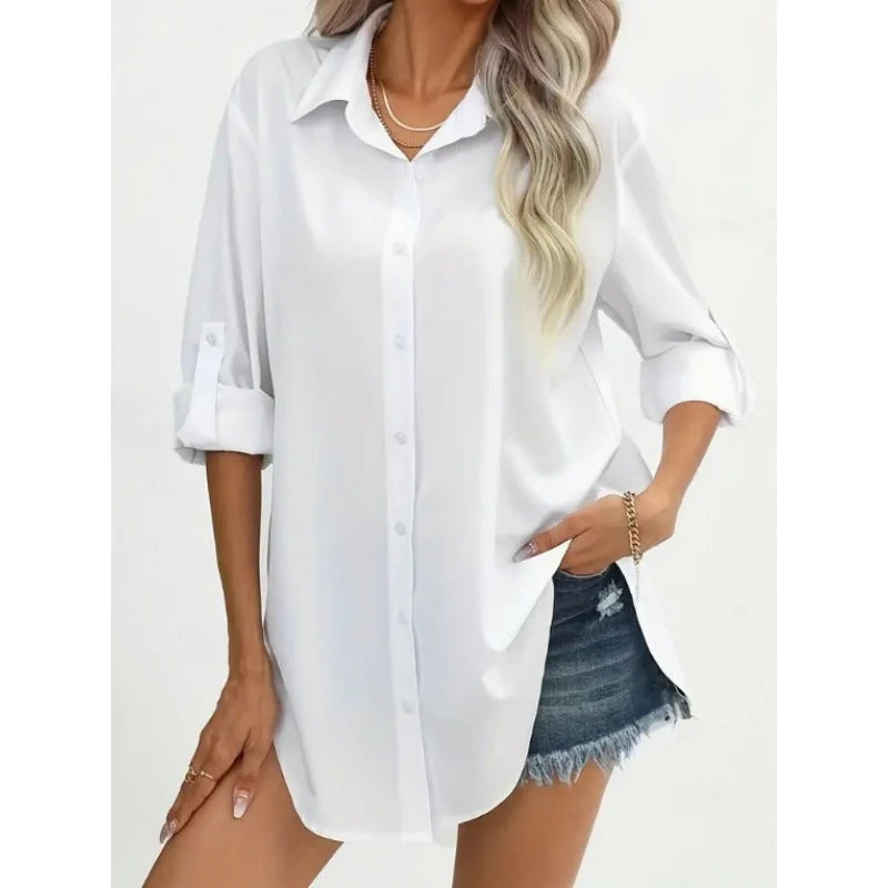 Damen elegante langärmelige Bluse aus atmungsaktiver Baumwolle