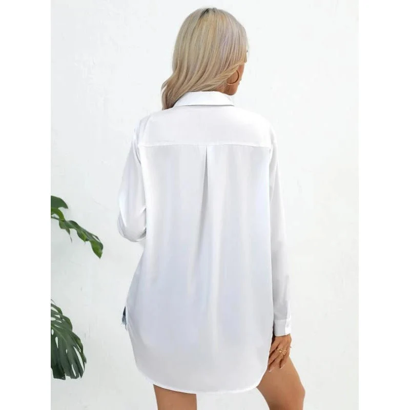 Damen elegante langärmelige Bluse aus atmungsaktiver Baumwolle