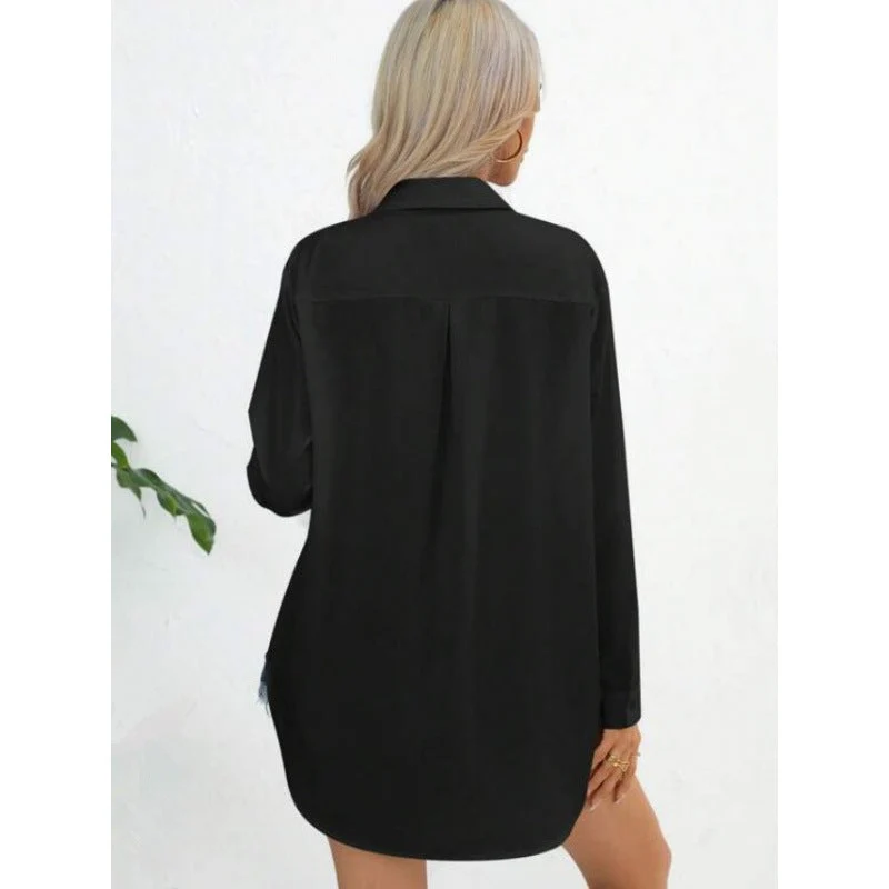 Damen elegante langärmelige Bluse aus atmungsaktiver Baumwolle