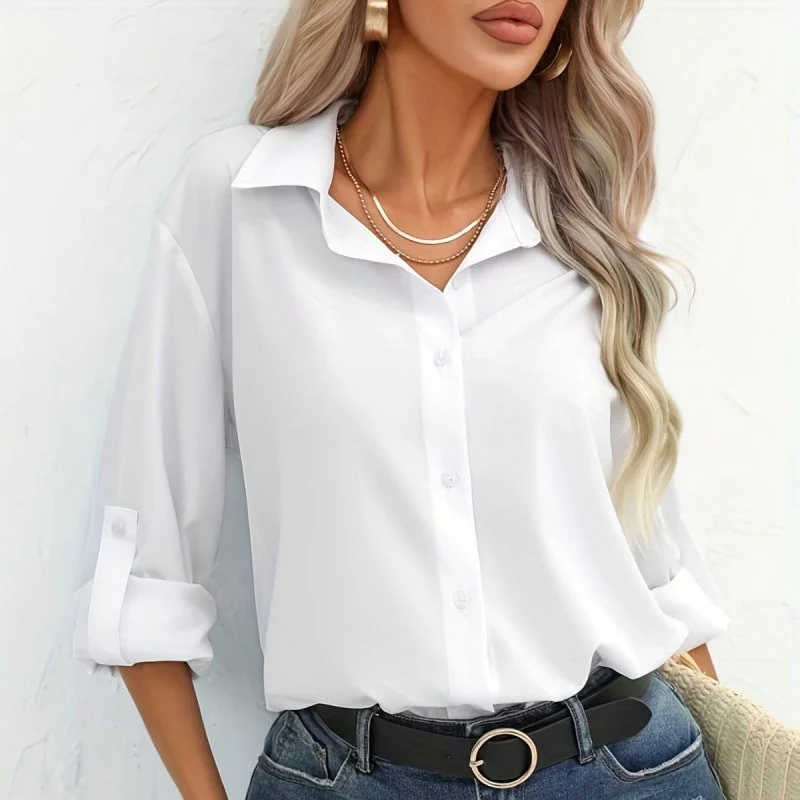 Damen elegante langärmelige Bluse aus atmungsaktiver Baumwolle