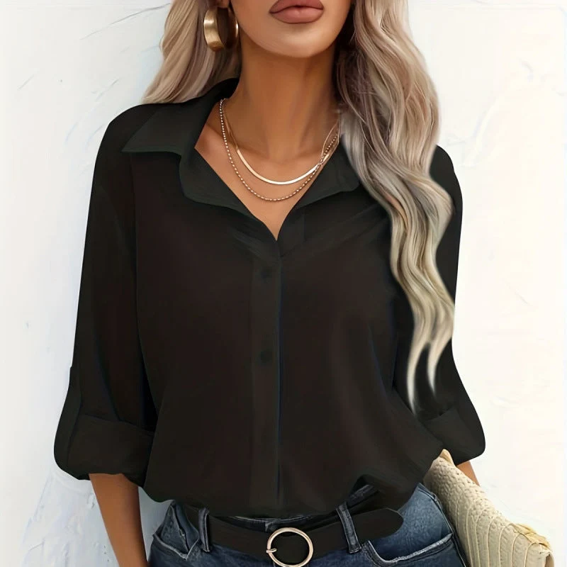 Damen elegante langärmelige Bluse aus atmungsaktiver Baumwolle