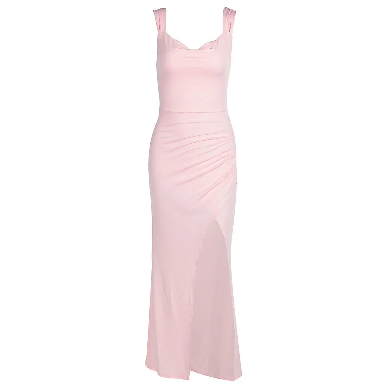 Damen Figurbetontes Maxi-Kleid mit elegantem Schlitz und Raffungen