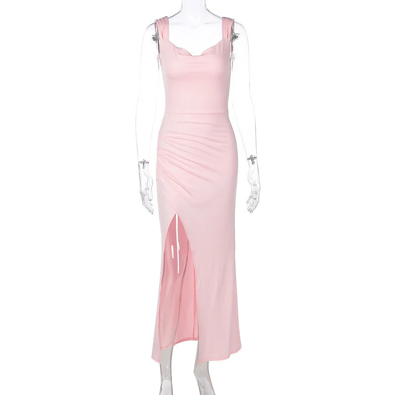 Damen Figurbetontes Maxi-Kleid mit elegantem Schlitz und Raffungen