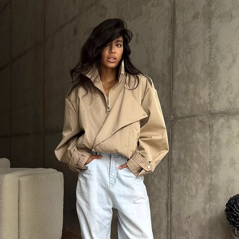 Damen lässige Oversized-Jacke mit stylischem Revers Nord Taschen
