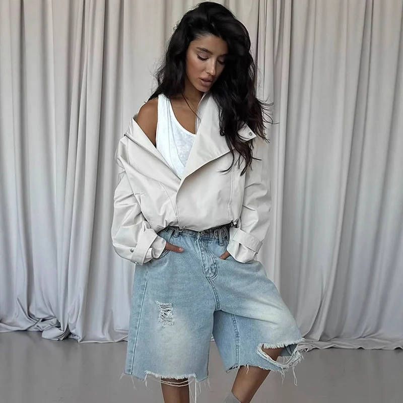 Damen lässige Oversized-Jacke mit stylischem Revers Nord Taschen