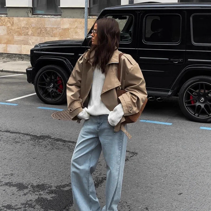 Damen lässige Oversized-Jacke mit stylischem Revers Nord Taschen