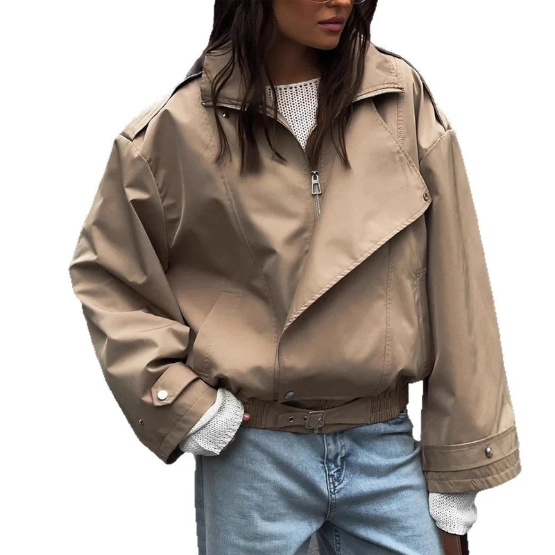 Damen lässige Oversized-Jacke mit stylischem Revers Nord Taschen