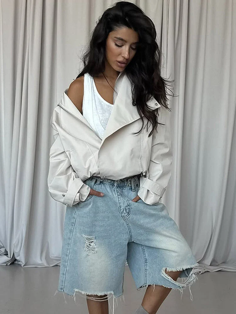 Damen lässige Oversized-Jacke mit stylischem Revers Nord Taschen