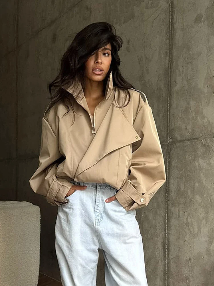 Damen lässige Oversized-Jacke mit stylischem Revers Nord Taschen