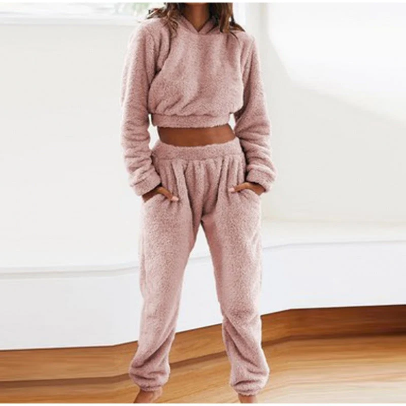 Damen kuscheliges Lounge-Set aus weichem Fleece