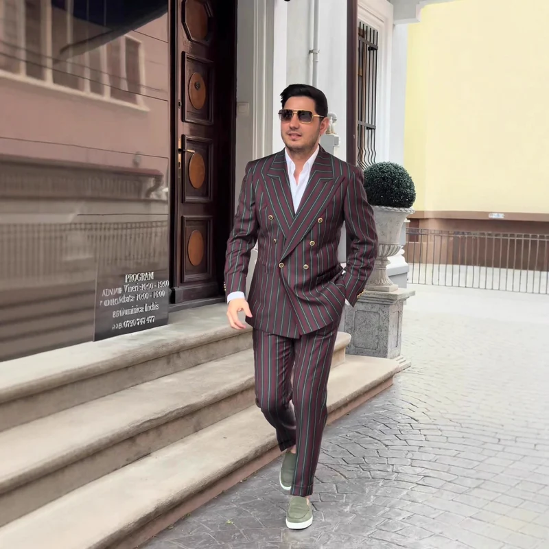 Herren elegante Anzug mit doppelter Knopfreihe und modischen Streifen Nord Taschen
