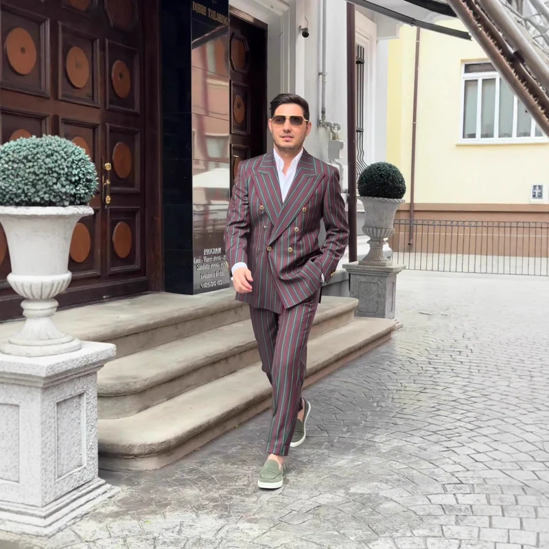 Herren elegante Anzug mit doppelter Knopfreihe und modischen Streifen Nord Taschen
