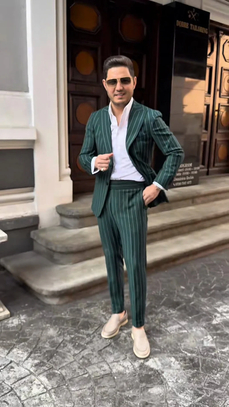 Herren elegante Anzug mit doppelter Knopfreihe und modischen Streifen Nord Taschen
