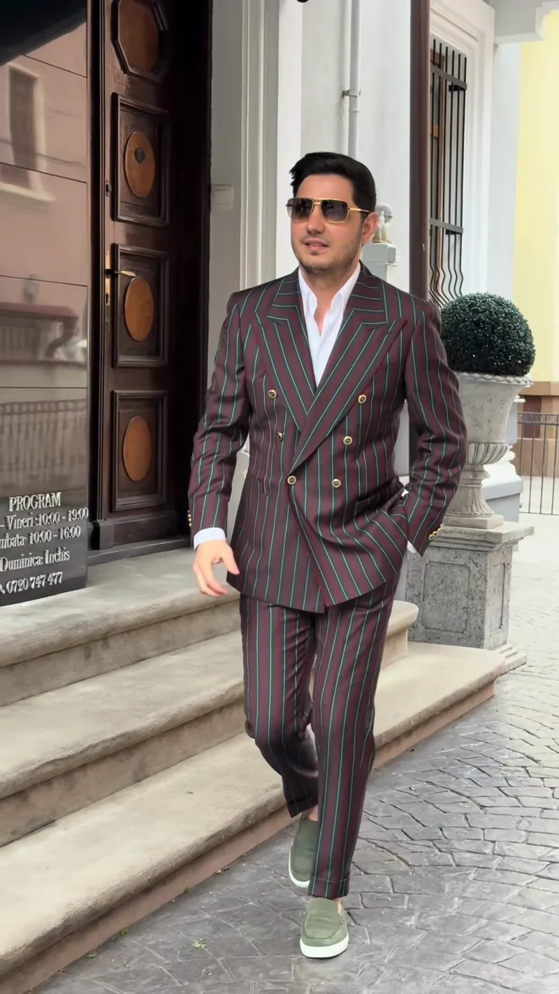 Herren elegante Anzug mit doppelter Knopfreihe und modischen Streifen Nord Taschen
