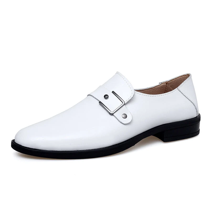 Herren eleganter Leder Slipper mit dekorativem Riemen
