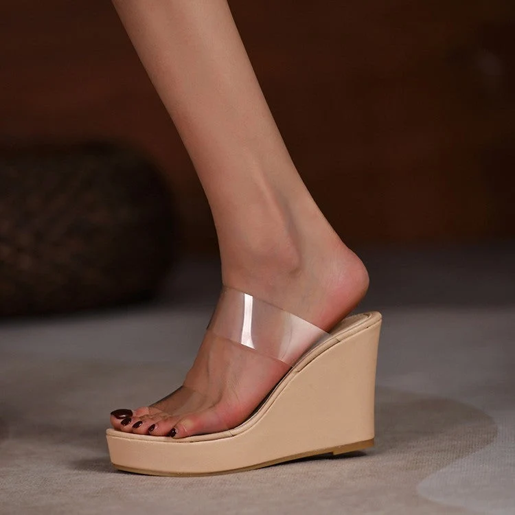 Damen Transparente Plateau-Pantoletten mit komfortablem Fußbett