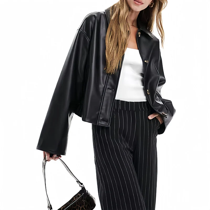 Damen modische Kunstlederjacke mit elegantem Schnitt Nord Taschen