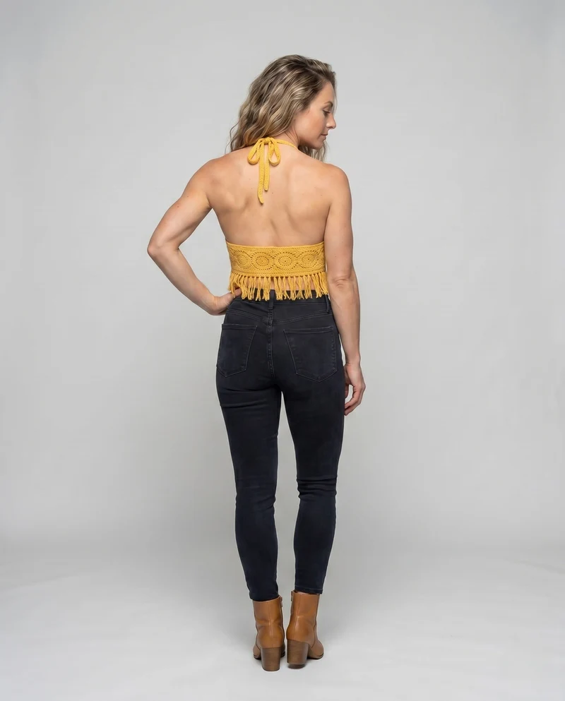 Damen gehäkeltes Bikini-Oberteil mit fransigen Details und verstellbaren Trägern