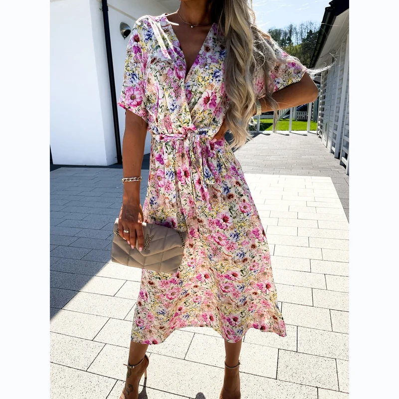 Damen Wickelkleid mit floralem Muster und Taillengürtel