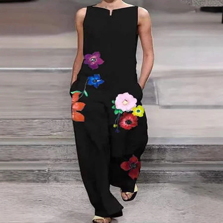 Damen Modischer Jumpsuit mit floralem Design und praktischen Taschen