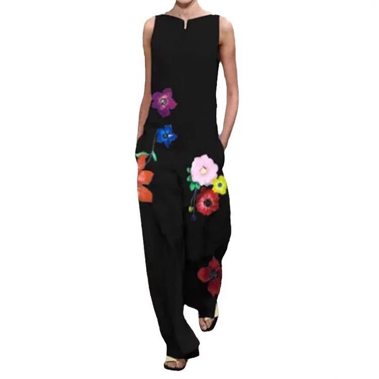 Damen Modischer Jumpsuit mit floralem Design und praktischen Taschen