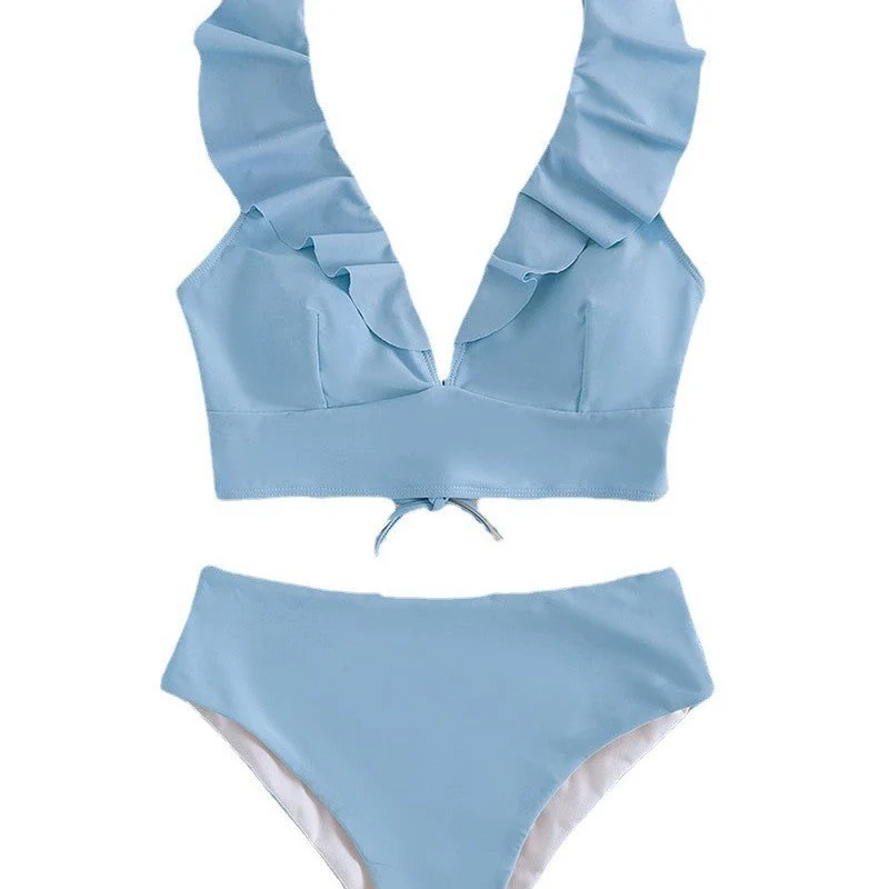 Damen Hoch taillierter Bikini mit voluminösen Rüschen