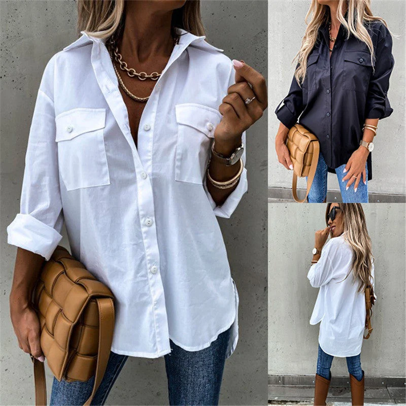 Damen Modische Hemdbluse mit praktischen Brusttaschen und legerem Schnitt