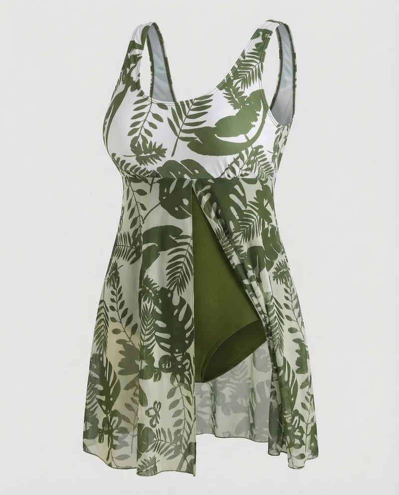 Damen Badekleid Chiffon-Überrock Raffung